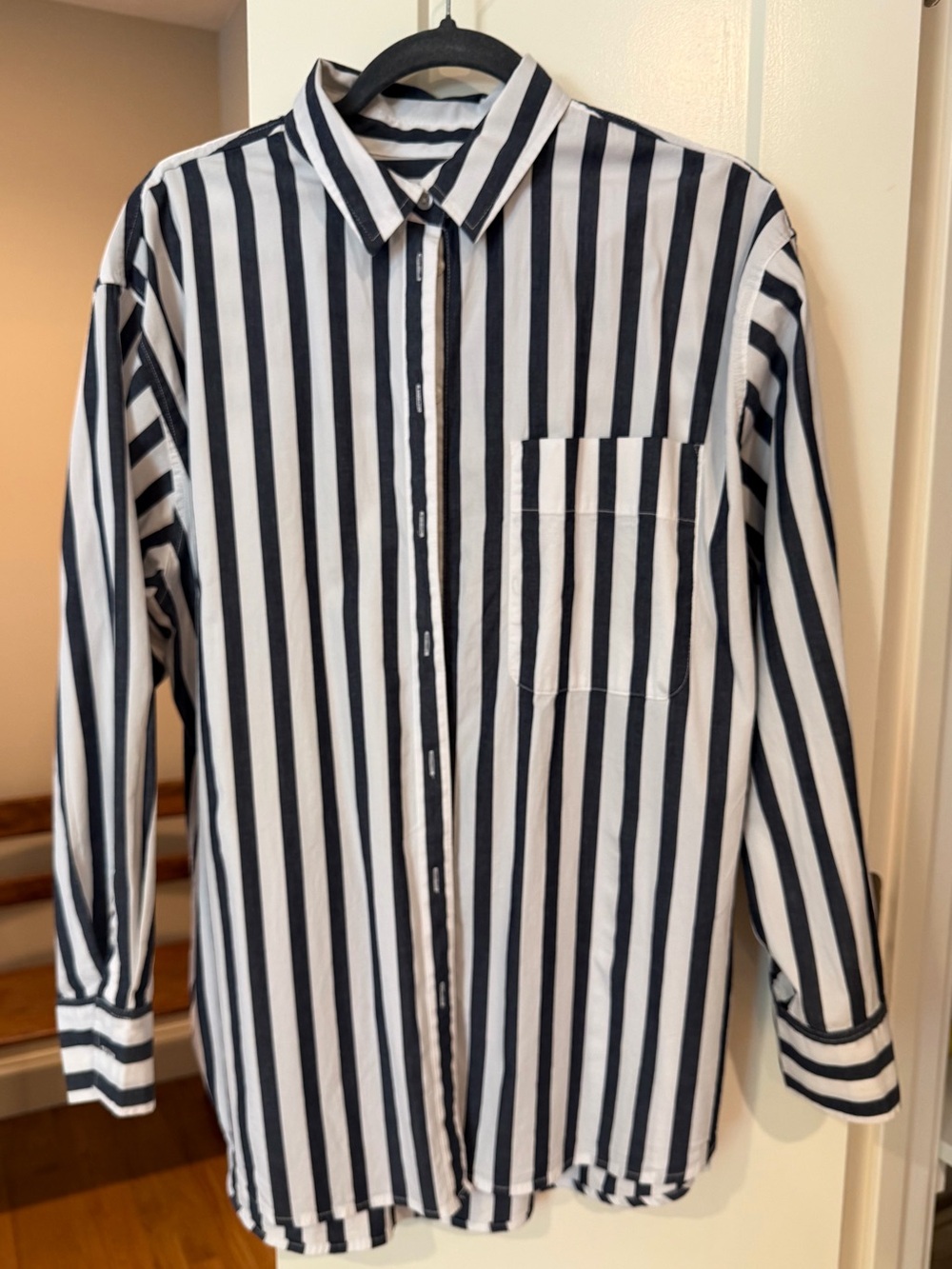 Women’s Navy Stripe Button-Up